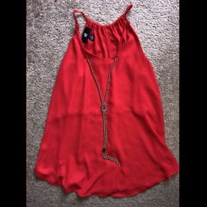 Red Dressy Tank Top with attached Gold Necklace